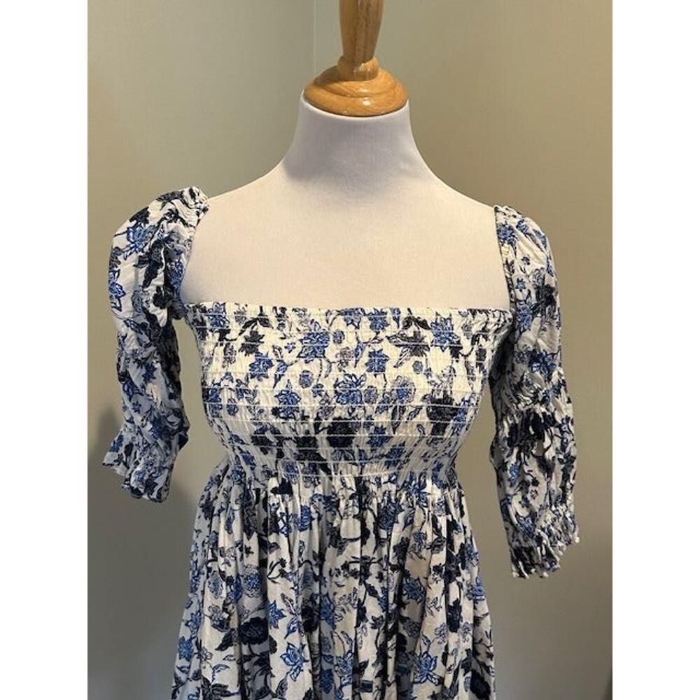 MISA Los Angeles Zadie Boho Cottagecore Smocked Blue Floral Mini Dress Sz Large - Picture 5 of 5
